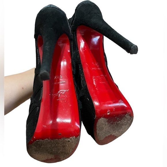 Christian Louboutin Mesh Altarakna 150 Black Suede Platform High Heeled Booties - Picture 8 of 9